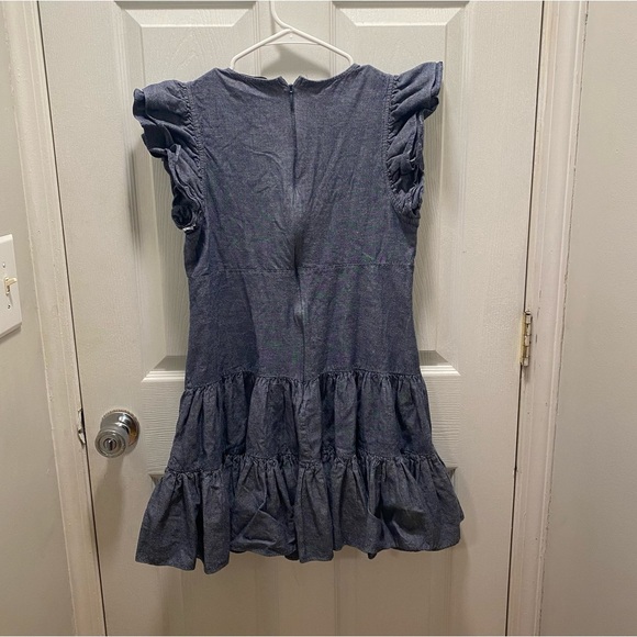 Jill Stuart blue denim chambray flutter sleeve ruffle tiered short dress - Picture 6 of 7